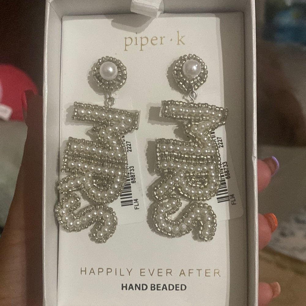Piper K pearl hand beaded earrings. New